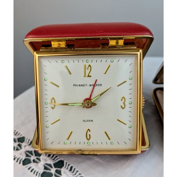 VTG Phinney-Walker + Sloan Fold Up Hard Case Travel Alarm Clocks Lot of 2 MCM - Picture 2 of 12
